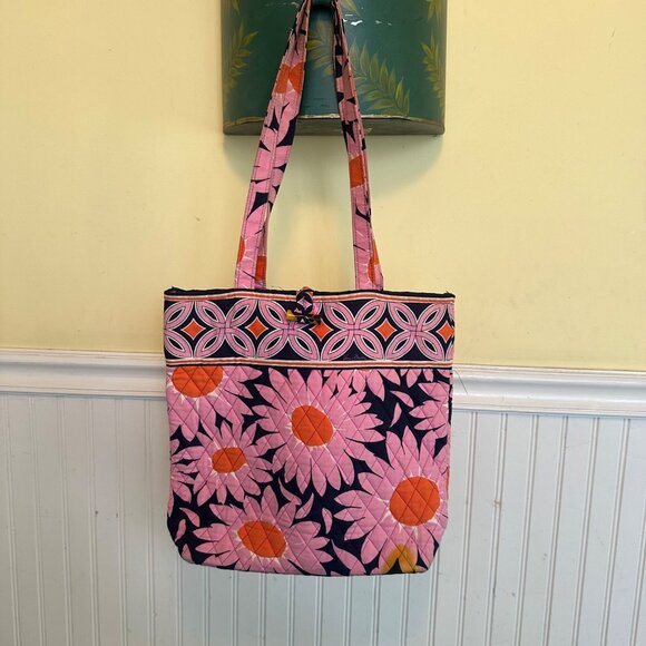 Vera Bradley Quilted Floral Tote Bag With Pink & Orange Sunflower Print - Picture 1 of 7